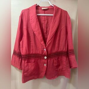 ⚪️ Full Stone Women's Red Button-Up Blazer Size Large Lace Detail Cute Buttons